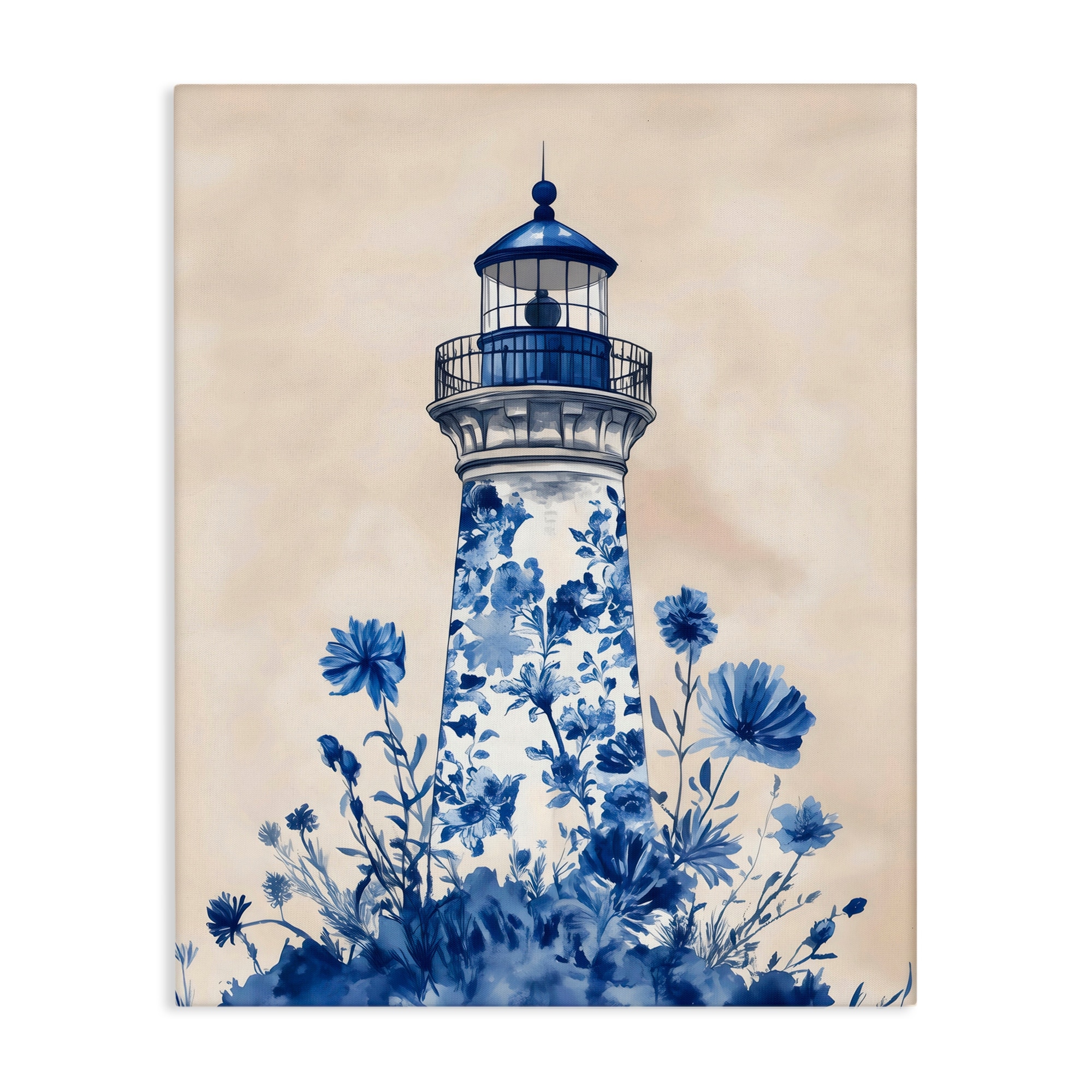Stupell Blue Floral Lighthouse Canvas Wall Art Design By Arlington Prints