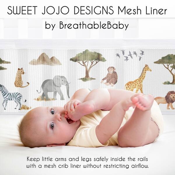Jungle Animals Boy Girl Gender Neutral Sweet Jojo Designs + BreathableBaby Breathable Mesh Crib Liner Green Boho