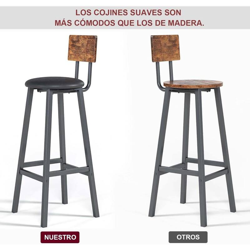 2-Piece Set Bar Stool Black Dining Table Chair With Backrest