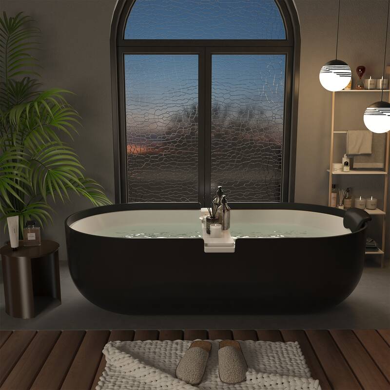 CASAINC Resin Stone Solid Surface Soaking Stand Alone Bathtub Freestanding Bathtub in Matte White