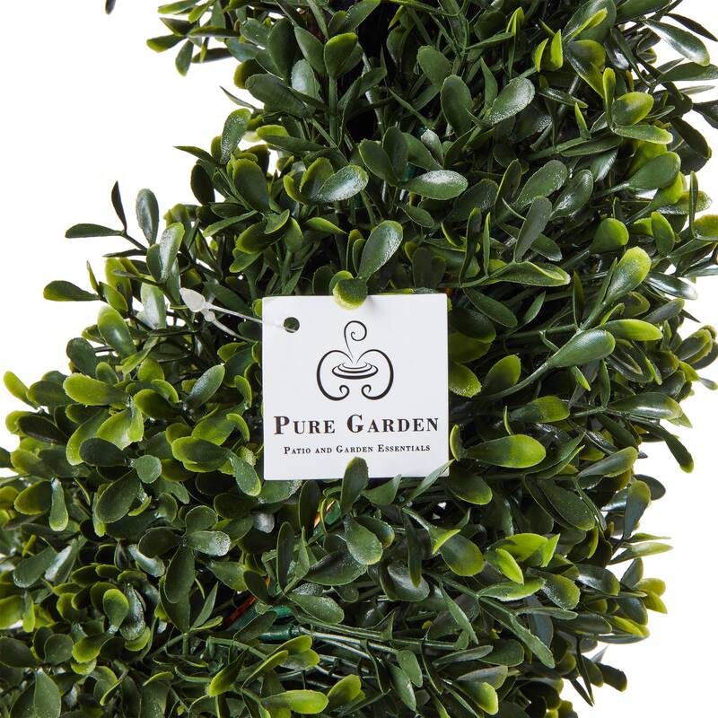 Spiral Topiary Arrangement and Weighted Pot - Faux Boxwood