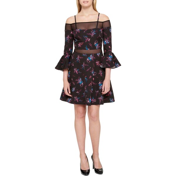 guess printed off the shoulder dress