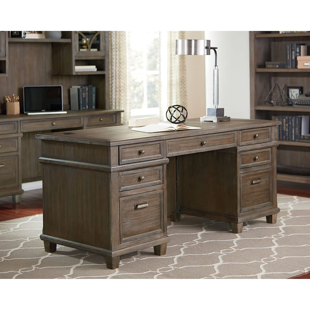 Carson Wood Double Pedestal Executive Desk, Writing Table, Office Desk, Gray