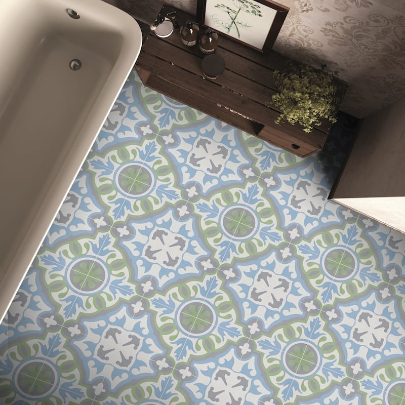 Handmade Baha in Blue, Green, Dark Grey Tile, Pack of 12 (Morocco)