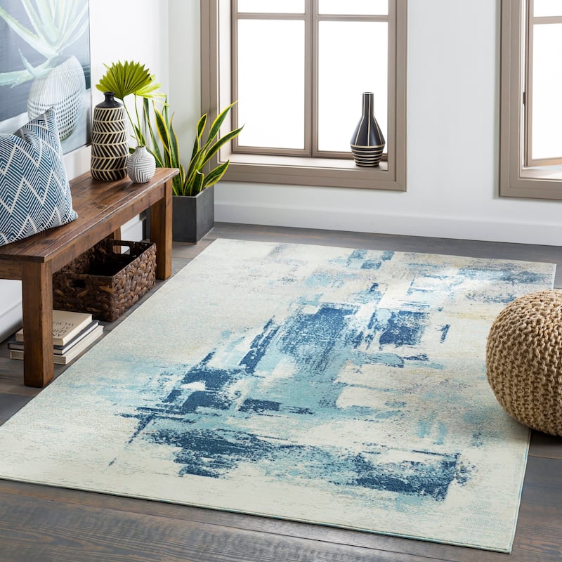 Artistic Weavers Rolfe Indoor / Outdoor Abstract Color Block Area Rug - 6'11" x 9' - Dark Blue