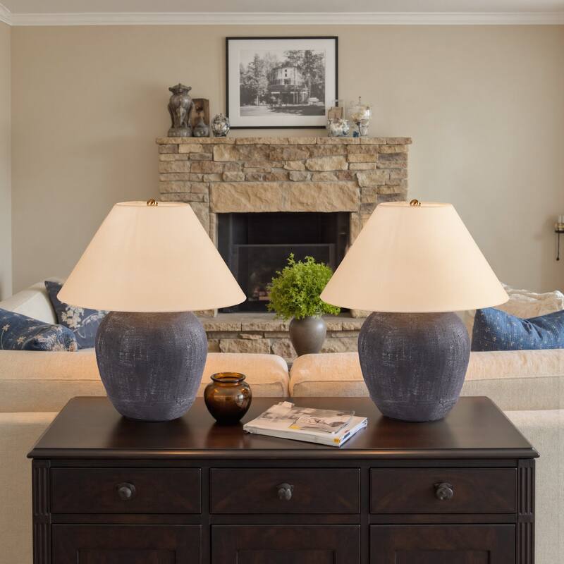 Modern Ceramic Table Lamp with Cone Linen Shade