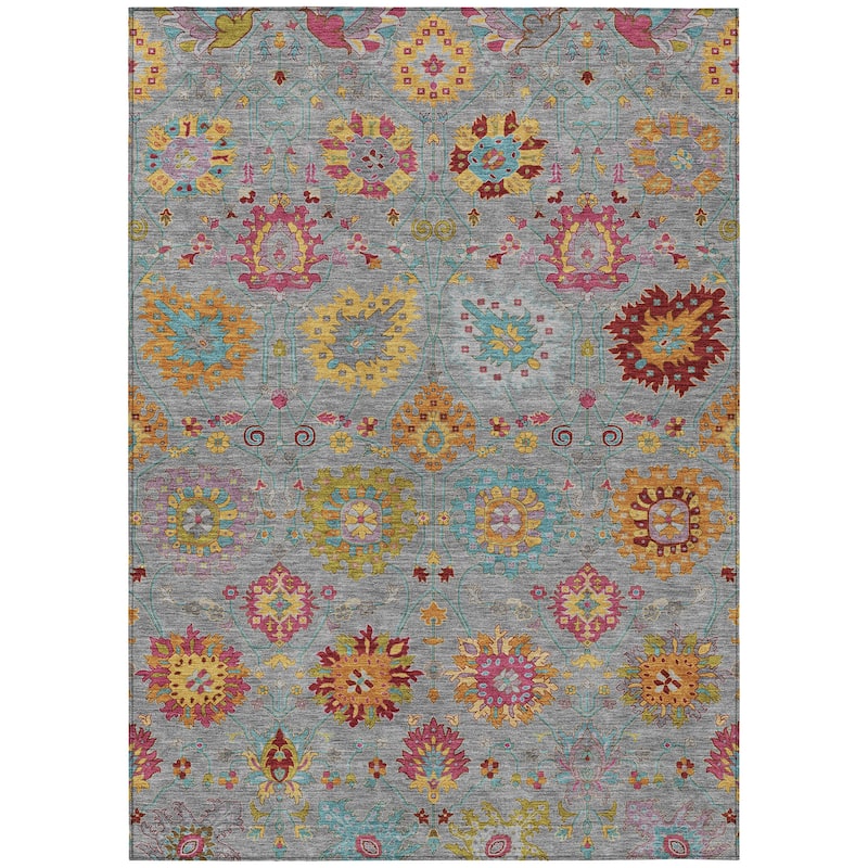 Machine Washable Indoor/ Outdoor Traditional Kashan Chantille Rug