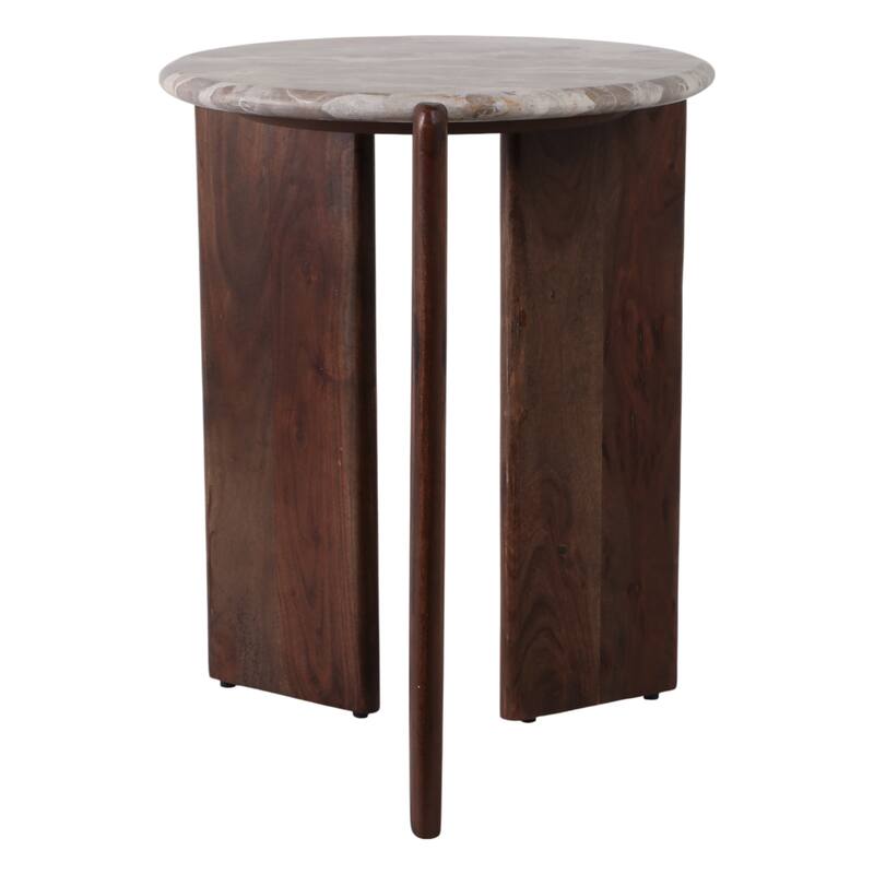 Marble Accent Table Decorative Sculptural Round Wood Base Silhouette