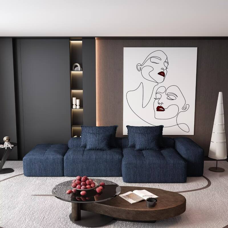 Oversized Modular Sectional Sofa,Sparkling Chenille Fabric,DIY Sofa - 1-Ottoman+1-Seater+1-Chaise+1-Amrest - Blue
