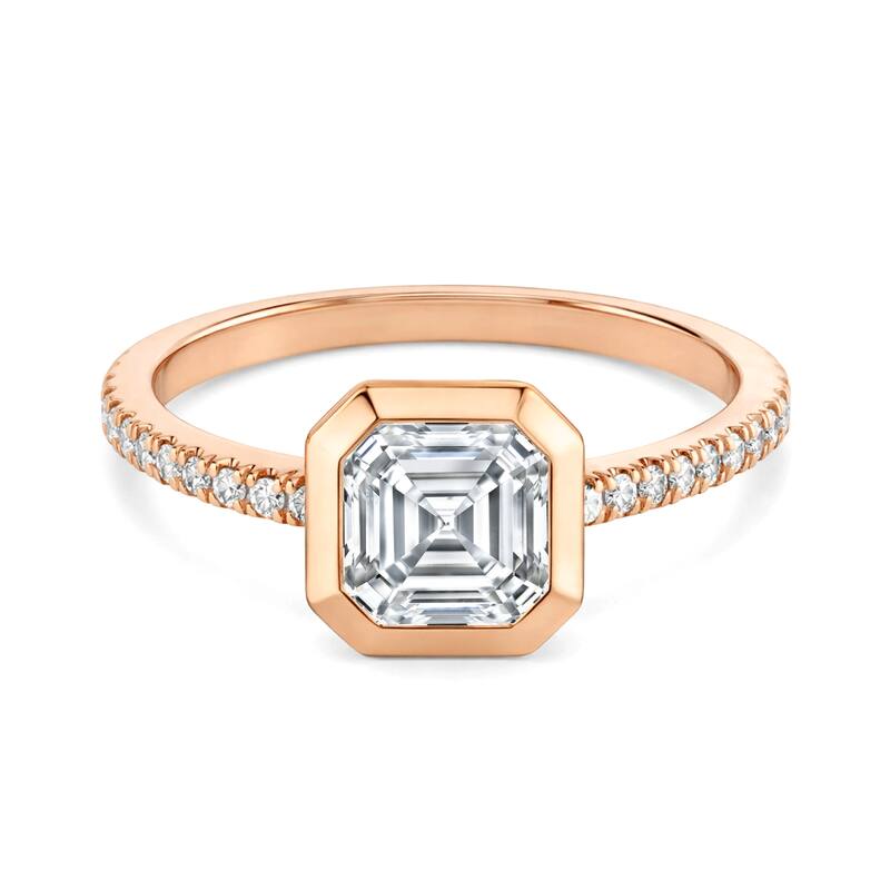 Auriya 14K Gold Bezel Asscher Diamond Engagement Ring 1.00 - 5.00ct. tw. (F-G, VS) - 5.00 carats - 5 - Rose