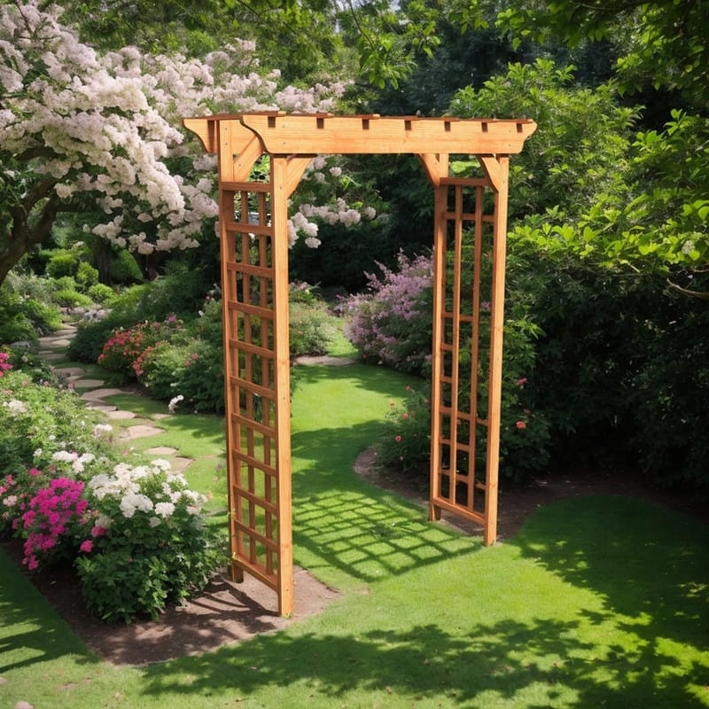 Romantic Solid Wood Garden Arbor, Elegant Light Brown Wedding Arch & Plant Trellis, Heavy-Duty Pergola For Backyard Ceremonies