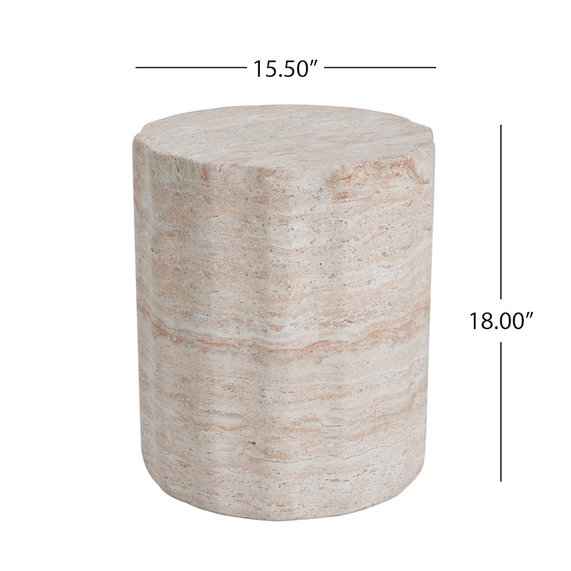 Roomfitters Durable Lightweight End Table, Round Accent Side Table for Garden, Porch or Living Room, Travertine Finish