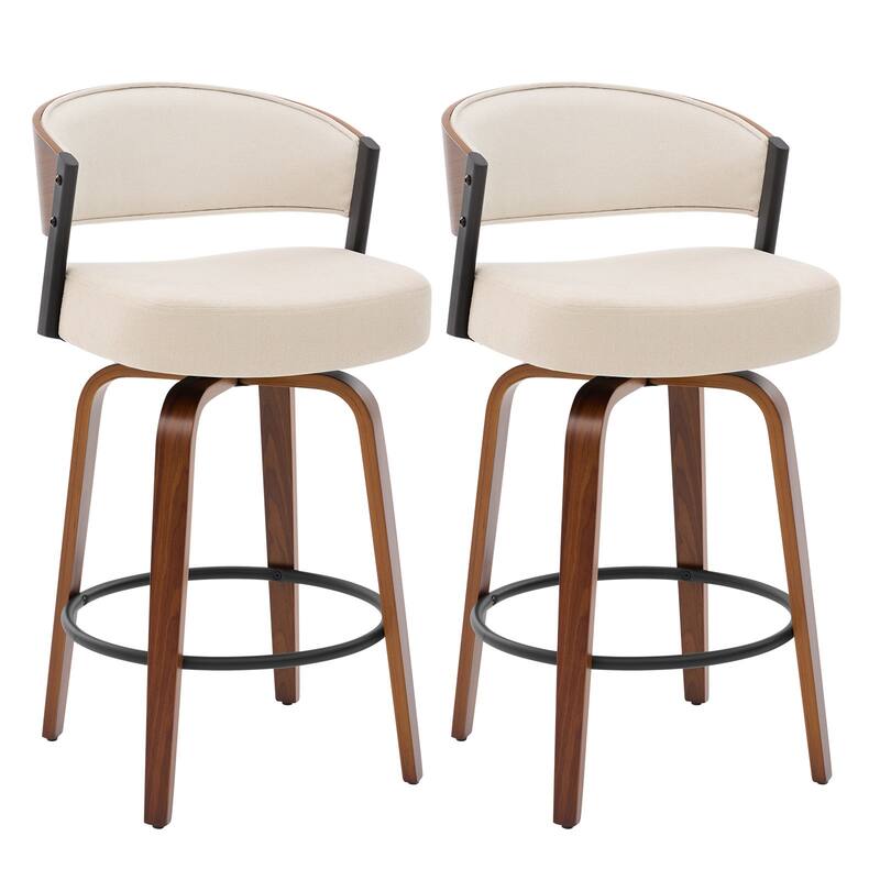 Upholstered Swivel Counter Height Bar Stool with Curved Back and Bentwood Frame - 37.2"H x 19.1"W x 20.5"D