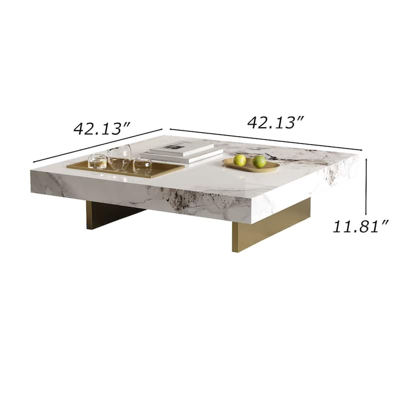 43" Mid Century Modern Square Coffee Table, Carbon Steel Legs