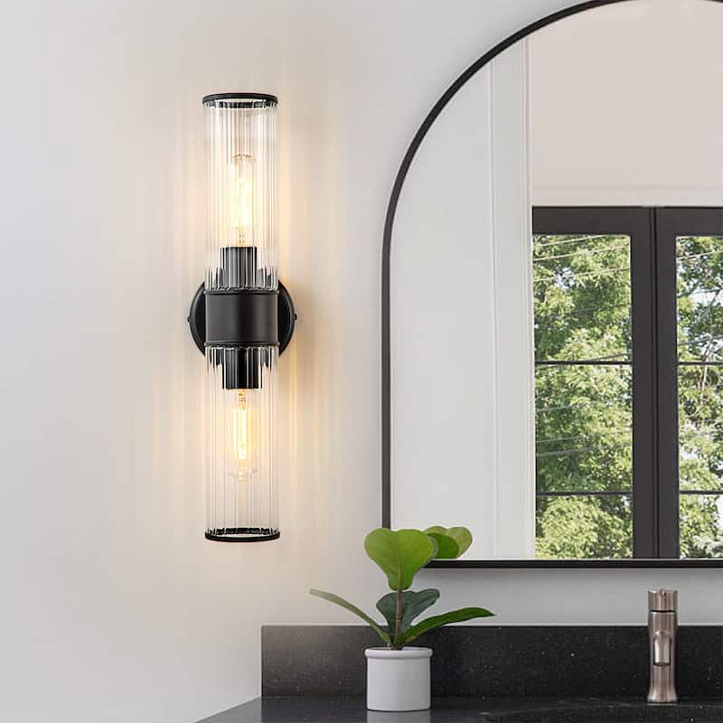 Starsky 2-Lights Modern Bathroom Vanity Light Wall Sconce with Glass Shade