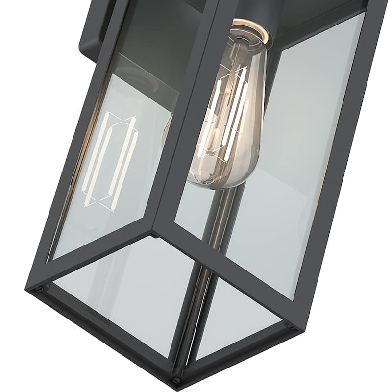13.5" Outdoor Wall Light with Rising Sun Black Finished and Trapezoid Shade