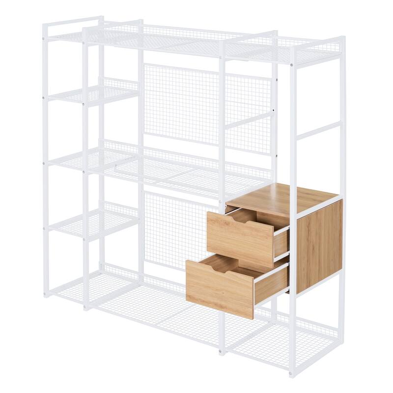 Open-Style Wardrobe with Hanging Rails, Shelves and Drawers - N/A