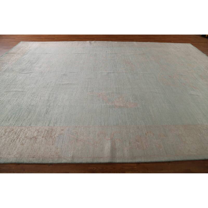 Hand Knotted Oriental 100% Wool Carpet Transitional Abstract Navy Blue & Blues Oushak Area Rug - 13' 9'' X 9' 11''