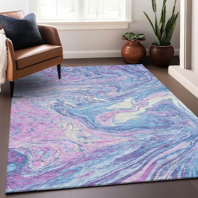 Machine Washable Indoor/ Outdoor Abstract Brushstroke Chantille Rug