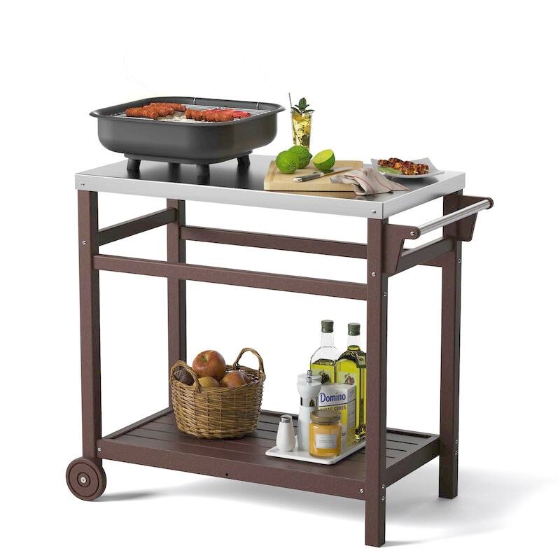 TORVA HDPE Portable Outdoor Grill Table,Grill Cart with Stainless Steel Top&3-Shelf Storage for BBQ Prep Table - N/A