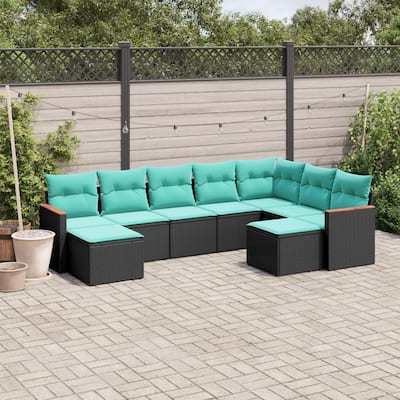 vidaXL 9 Piece Patio Sofa Set with Cushions Black Poly Rattan