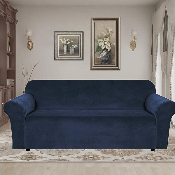 Enova Home Ultra Soft Thick Stretch Velvet Fabric Sofa Slipcover for 3 Cushion Couch Covers On Sale Bed Bath Beyond 32544381