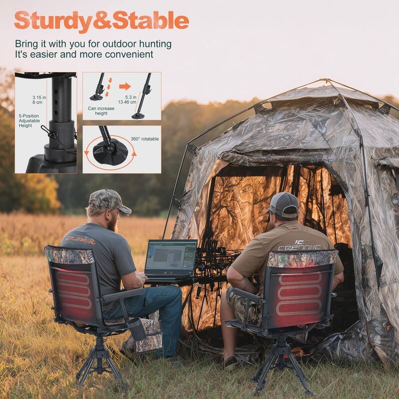 Heated 360 Degree Swivel Hunting Chair, Silent Rotating Blind Seat with Power Bank, 4 Adjustable Legs, Portable Design