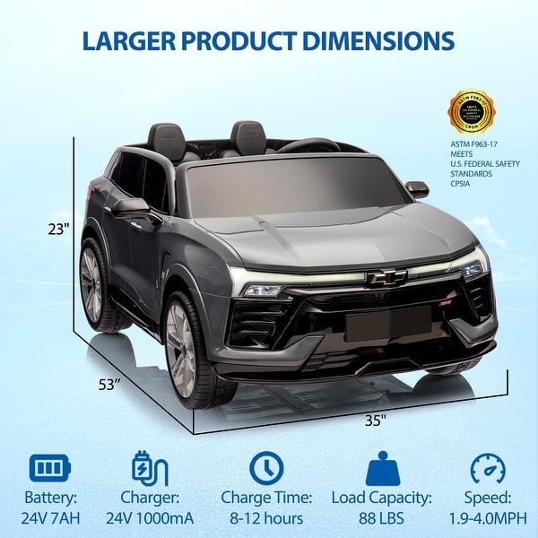 dimension image slide 5 of 6, 24V Kids Electric Ride on Car 2 Seater SUV, Battery Powered Truck Licensed Chevrolet Vehicle