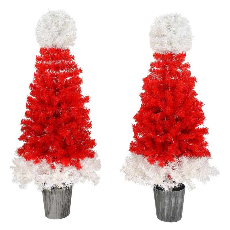 Festive Santa Hat Style Christmas Tree Set, Pre-Lit with 300 LED Lights