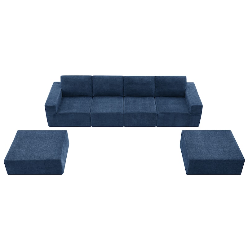 Modular U-Shaped Sectional Sofa with 2 Ottomans, Chenille Cloud Floor Couch, Fully Compressed Upholstered Sofa