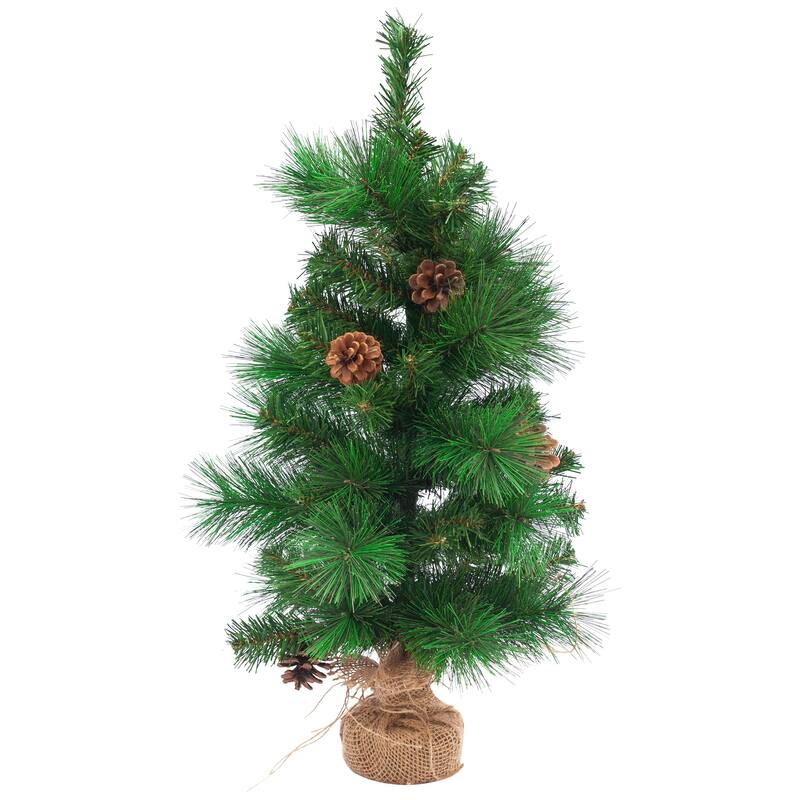 23.5" Mixed Pine and Pine Cones Artificial Christmas Tree in Jute Base