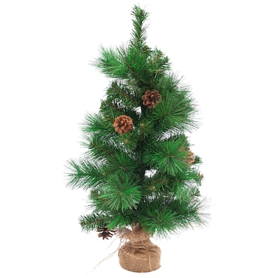 23.5" Mixed Pine and Pine Cones Artificial Christmas Tree in Jute Base