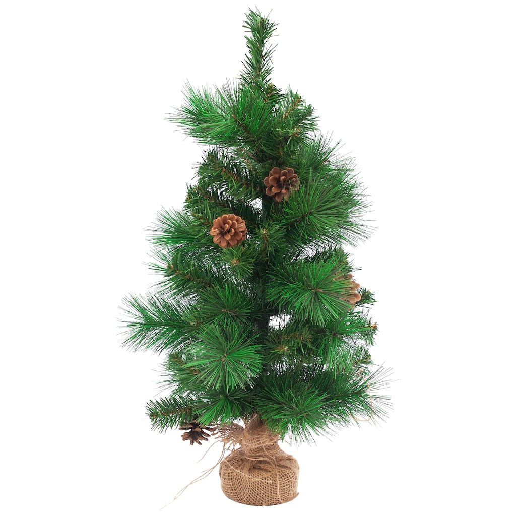 23.5" Mixed Pine and Pine Cones Artificial Christmas Tree in Jute Base