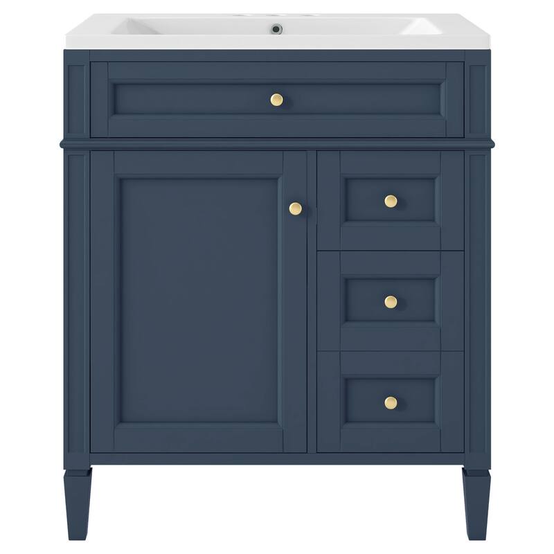 Roomfitters 30" Vanity with Sink, Bathroom Cabinet with 2 Drawers and Tip-out Tray, Modern Freestanding Design