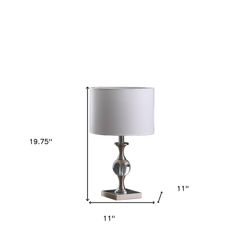 20" Contemporary Silver Bedside Table Lamp with White Drum Linen Shade and Metal Base for Bedroom - 19.75”H x 11”W x 11”D