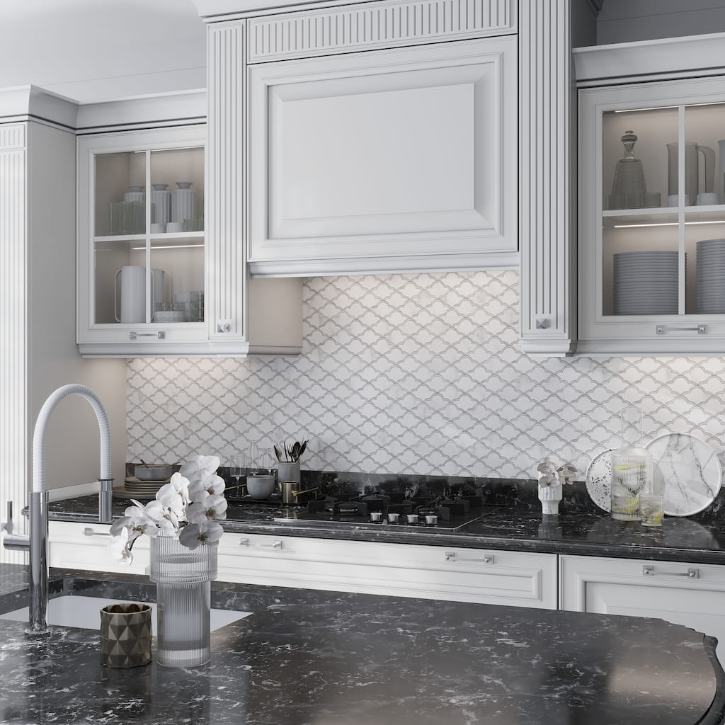 Apollo tile 9 x 10 Elysian Polished Soft White Gray Bianco Carrara Marble Tile (3.06 sq ft/case) - 5 Pack
