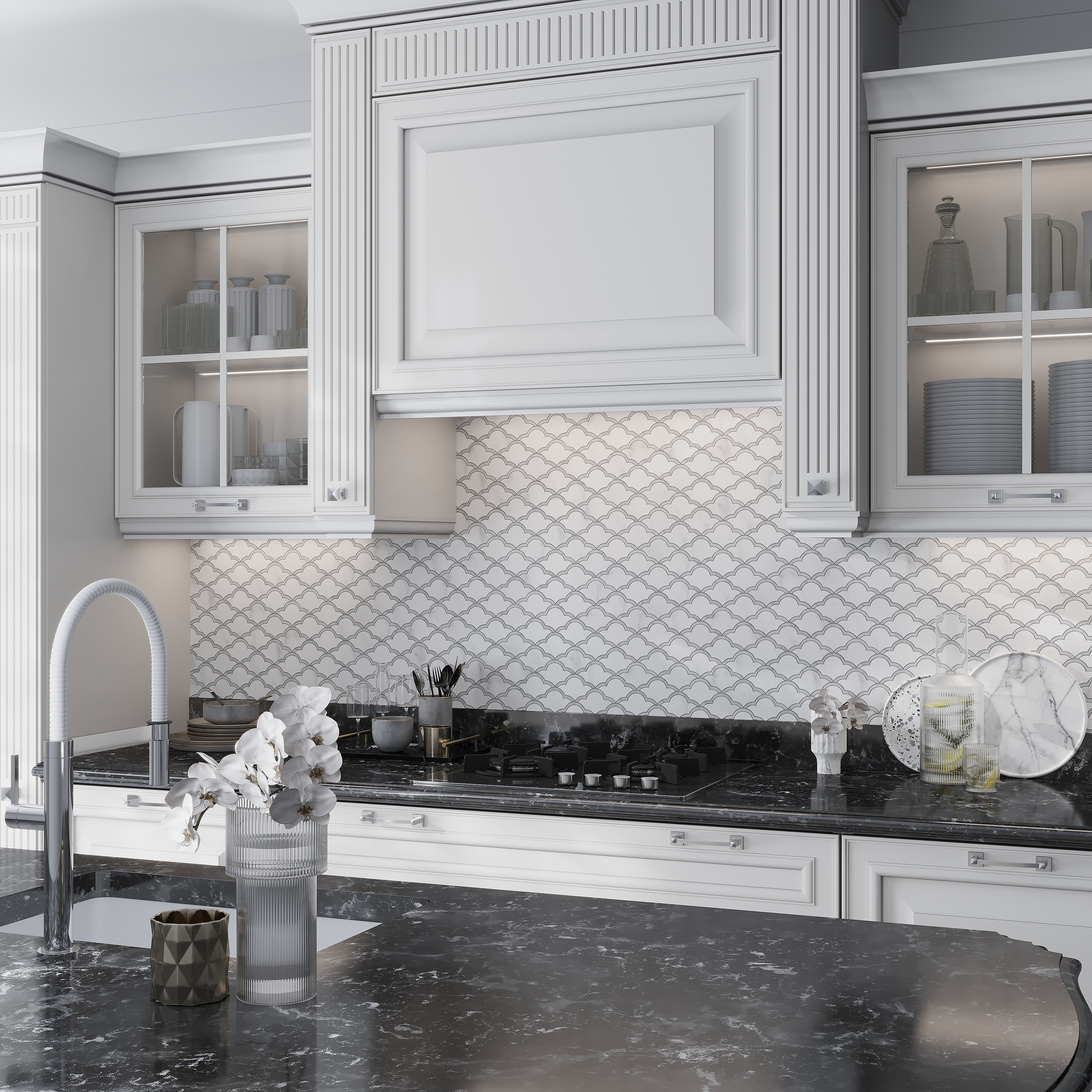 Apollo tile 9 x 10 Elysian Polished Soft White Gray Bianco Carrara Marble Tile (3.06 sq ft/case) - 5 Pack