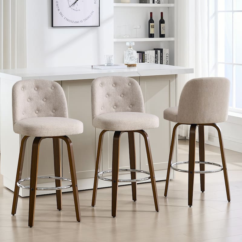 26"/29" Swivel Bar Stools/ Counter Stool with Bentwood Legs - Set of 3 - Linen-Sand - Bar Height