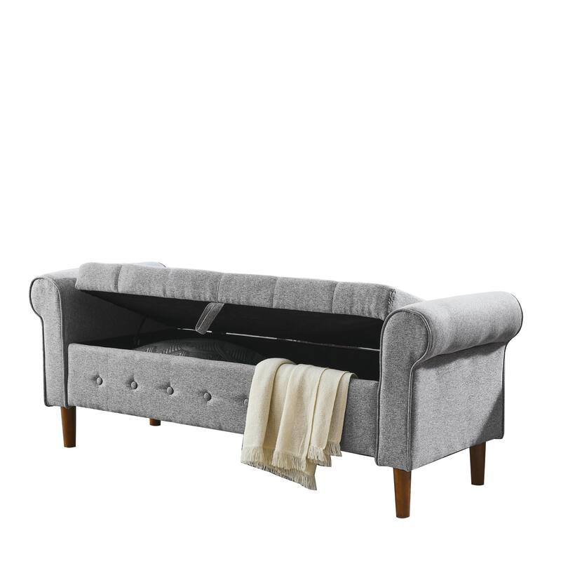 62" Bedroom Tufted Button Storage Bench, Modern Fabric Upholstered Ottoman,Window Bench,Rolled Arm Design for Bedroom