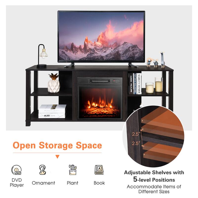 Gymax 2-Tier TV Stand &Electric Fireplace Heater Storage Cabinet