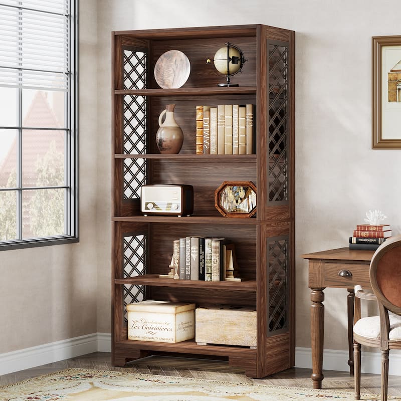 6-Tier Bookshelf Mid-Century Display Storage Shelf for Living Room - 1 Pc