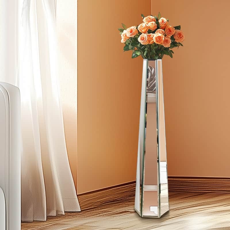 28" Tall Floor Vase Mirror Silver Large Flower Vases