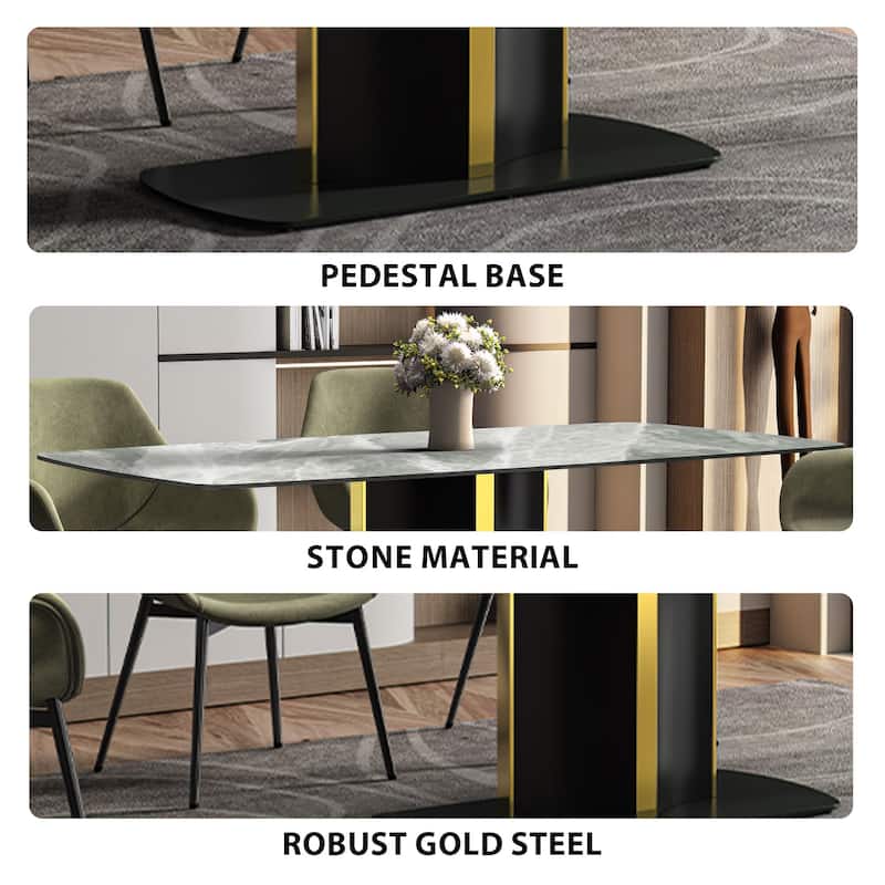 Sylva Dining Table Rectangular Tabletop in Gold Pedestal Base