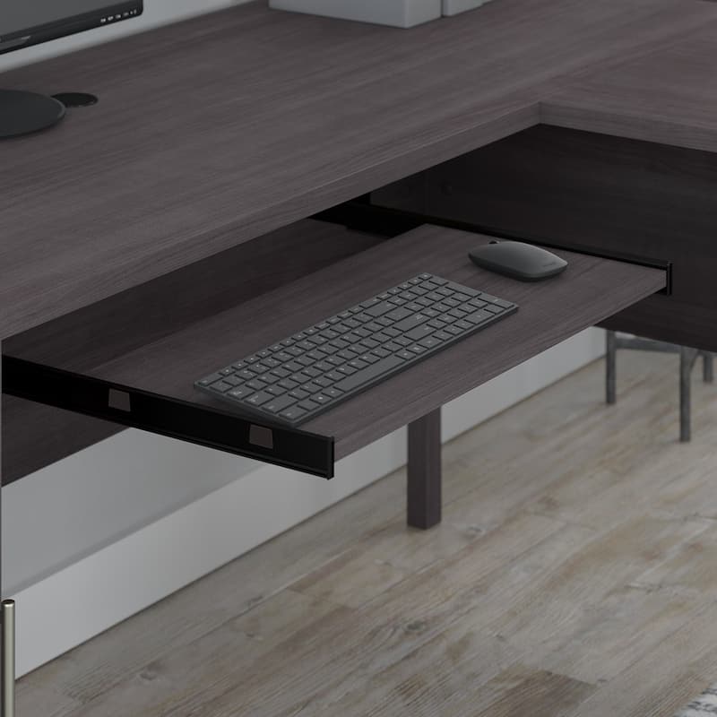Somerset 72W L Shaped Desk with Hutch, Cabinet and Bookcase in Gray