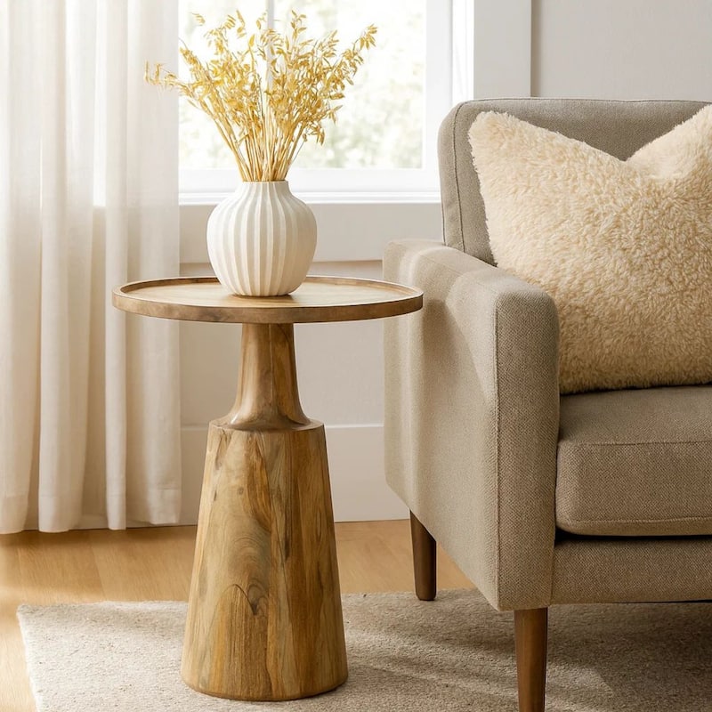 Coch 24 Inch Artisan Accent Table with Round Tabletop Tapered Base Brown