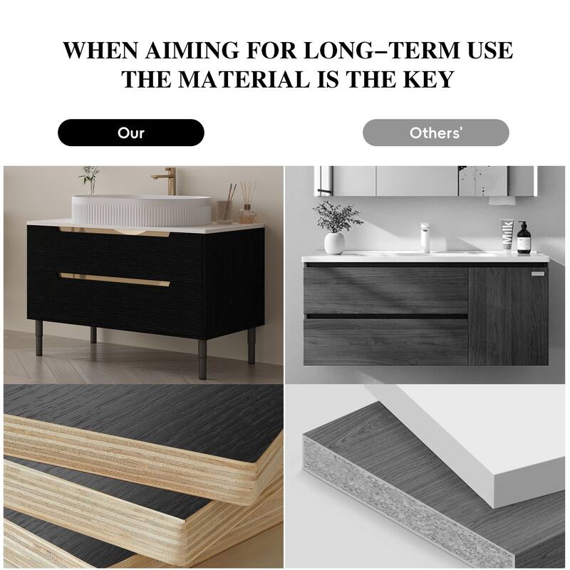 36" Bathroom Vanity with Integrated Ceramic Sink, Freestanding or Wall Mounted, 4 Soft-Close Drawers & Adjustable Metal Legs