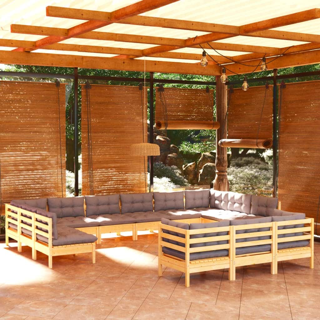 vidaXL Solid Pinewood Patio Lounge Set 13 Piece with Cushions Multi Colors