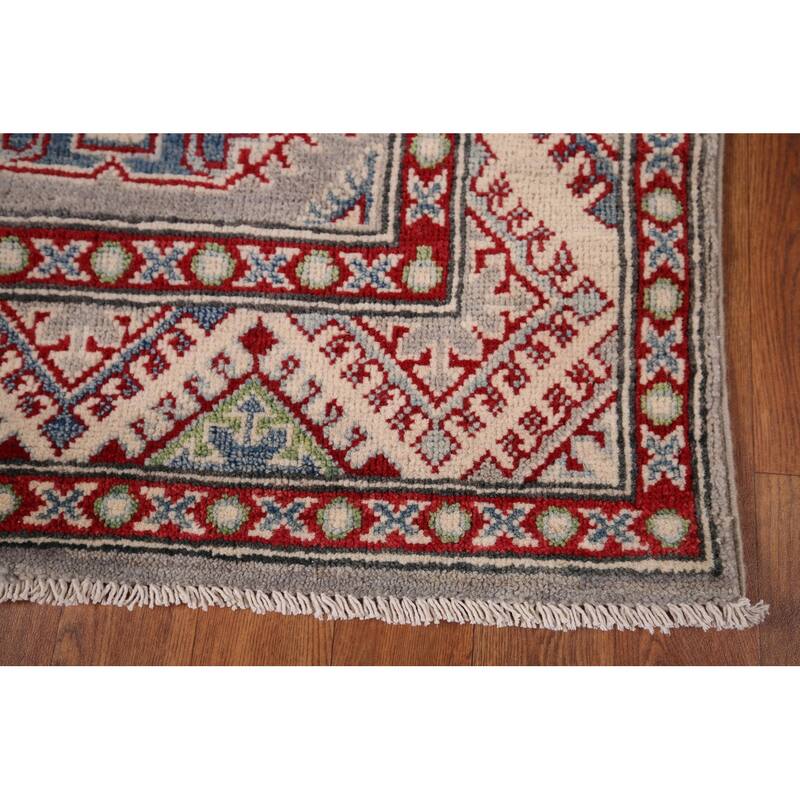 Grey Geometric Kazak Oriental Runner Rug Handmade Wool Carpet - 2'8" x 20'0"