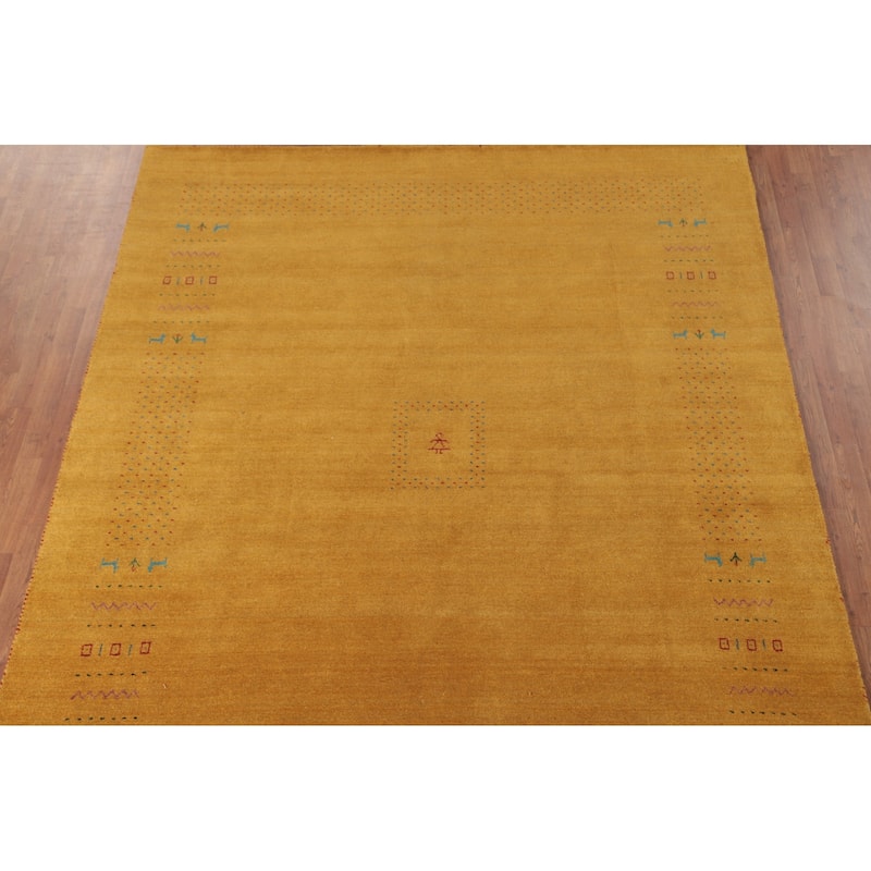 Gold Yellow Gabbeh Indian Area Rug Handmade Wool Carpet - 8'0"x 9'7"