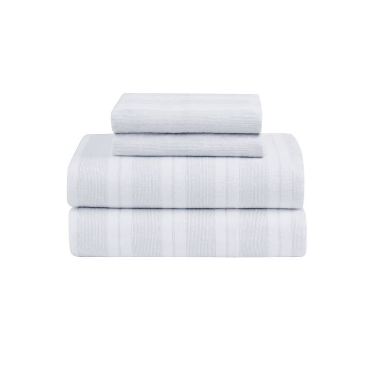Truly Soft Printed and Solid Cotton Flannel 4 Piece Sheet Set - Bryce Stripe - Full